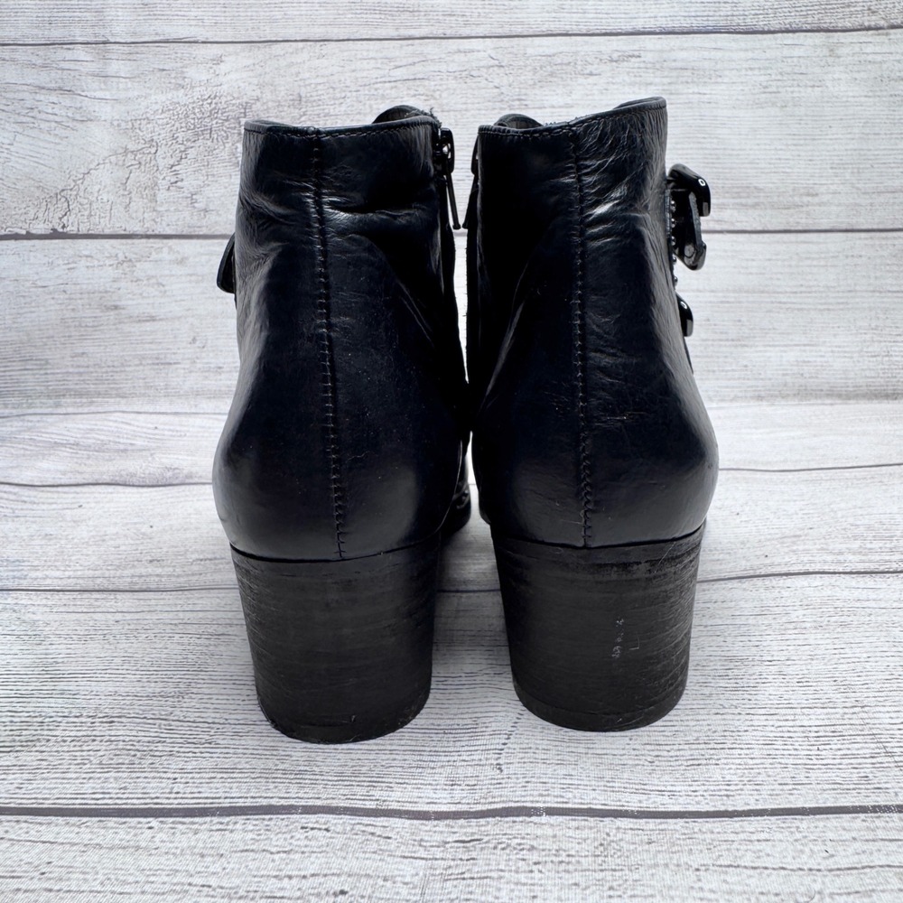 Paul Green Black Leather Soho Moto Studded Buckle Ankle Boots Size 4 UK 6.5 US - Picture 3 of 11